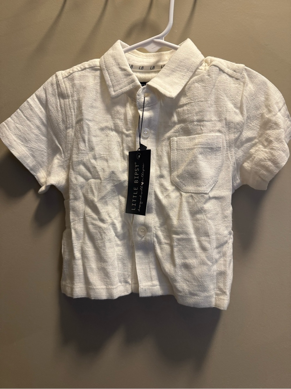 Little Bipsy White Short-Sleeve Linen-Blend Button-Down Shirt